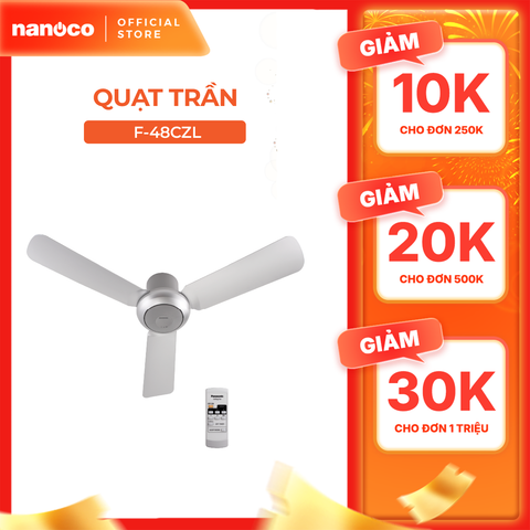 Quạt trần Panasonic model F-48CZL (màu trắng - 3 chế độ gió - công suất 55W) - KHÔNG GỒM PHÍ LẮP ĐẶT