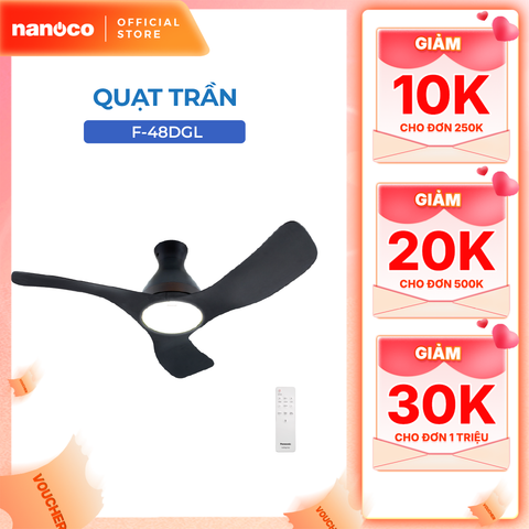 Quạt trần Panasonic model F-48DGL (màu đen - 10 chế độ gió  - công suất 50W) - KHÔNG GỒM PHÍ LẮP ĐẶT
