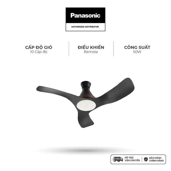 Quạt trần Panasonic model F-48DGL (màu đen - 10 chế độ gió  - công suất 50W) - KHÔNG GỒM PHÍ LẮP ĐẶT