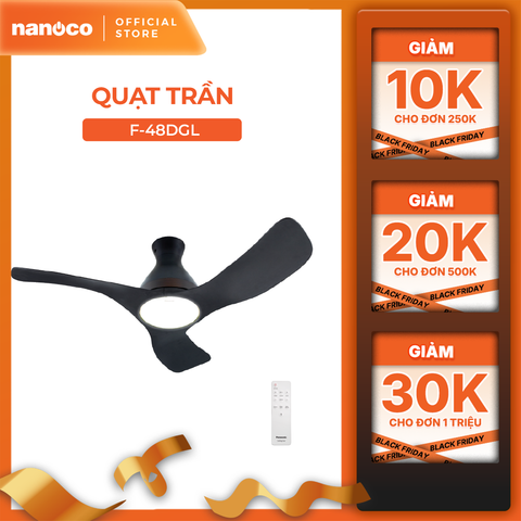 Quạt trần Panasonic model F-48DGL (màu đen - 10 chế độ gió  - công suất 50W) - KHÔNG GỒM PHÍ LẮP ĐẶT