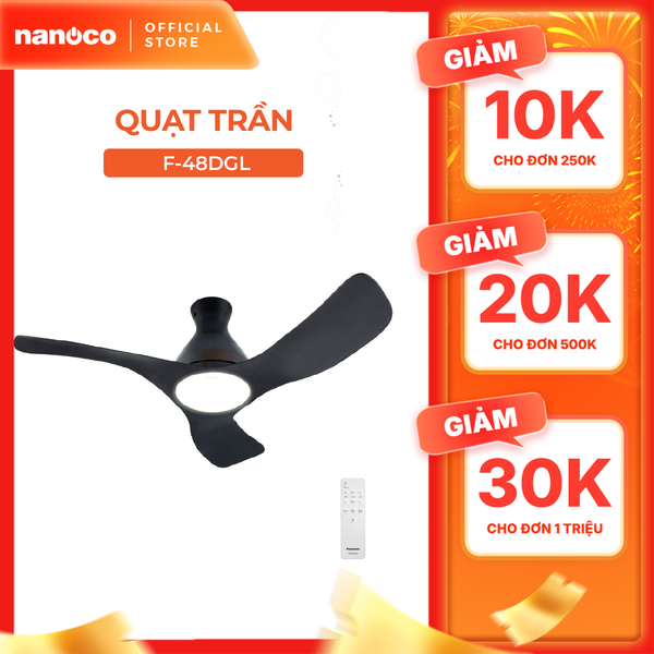 Quạt trần Panasonic model F-48DGL (màu đen - 10 chế độ gió  - công suất 50W) - KHÔNG GỒM PHÍ LẮP ĐẶT