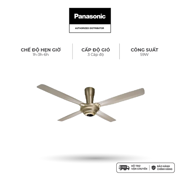 Quạt trần Panasonic model F-56MPG (màu bạc, màu vàng ánh kim - 3 chế độ gió -  59W) - KO GỒM CP LẮP