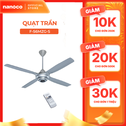 Quạt trần Panasonic model F-56MZG-S (màu bạc - 3 chế độ gió - công suất 59W) - KHÔNG GỒM PHÍ LẮP ĐẶT