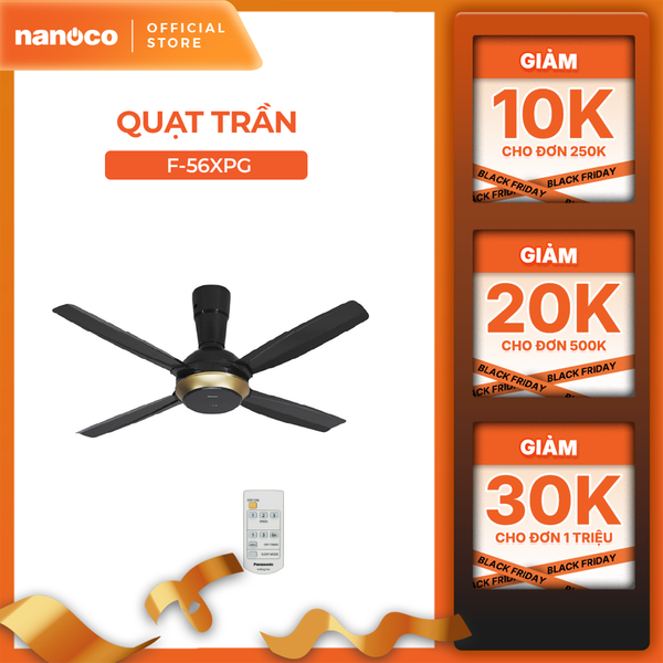 Quạt trần Panasonic model F-56XPG (màu đen, màu trắng - 3 chế độ gió - 59W) - KHÔNG GỒM  PHÍ LẮP