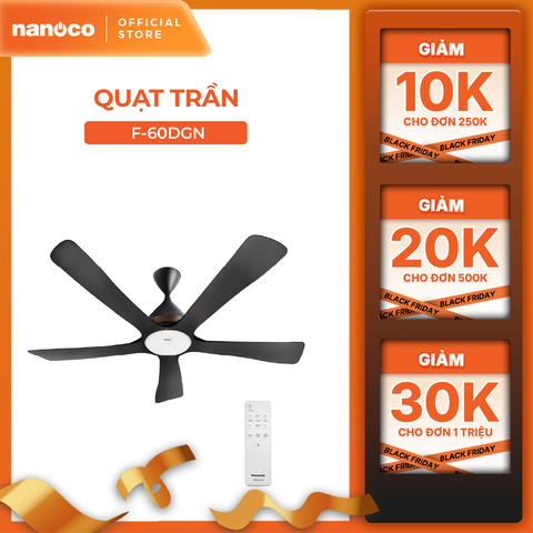 Quạt trần Panasonic model F-60DGN (màu đen - 10 chế độ gió  - công suất 73W) - KHÔNG GỒM PHÍ LẮP