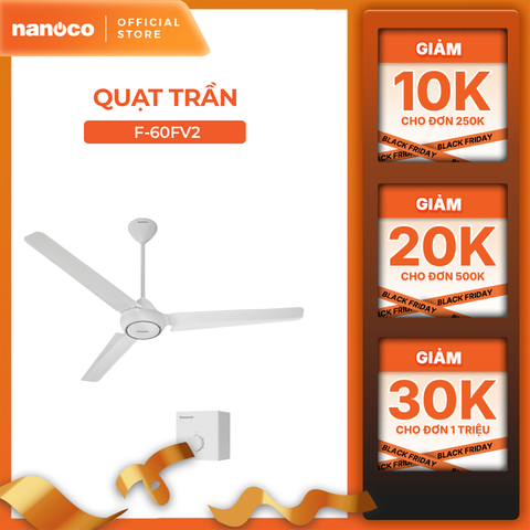 Quạt trần Panasonic model F-60FV2 (màu trắng - 5 chế độ gió - công suất 74W) - KHÔNG GỒM PHÍ LẮP ĐẶT