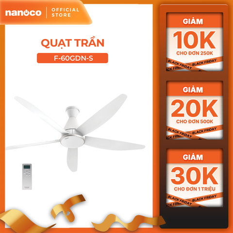 Quạt trần Panasonic model F-60GDN (màu trắng, động cơ DC -  40W) - KO GỒM CP LẮP