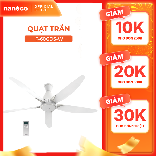 Quạt trần Panasonic model F-60GDS-W (màu trắng, động cơ DC -  40W) - KO GỒM CP LẮP
