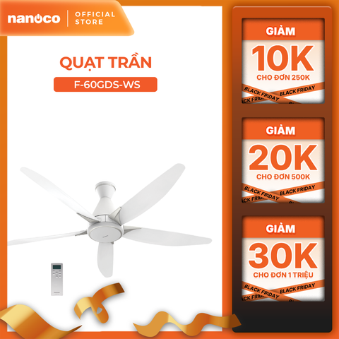 Quạt trần Panasonic model F-60GDS-W (màu trắng, động cơ DC -  40W) - KO GỒM CP LẮP