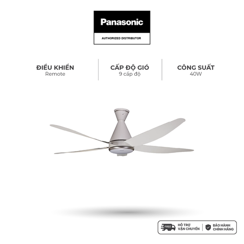 Quạt trần 5 cánh Panasonic F-60GFN - Động cơ DC, 9 cấp độ gió, đèn LED, remote điều khiển - KHÔNG BAO GỒM CHI PHÍ LẮP ĐẶT