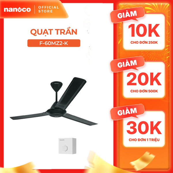 Quạt trần Panasonic model F-60MZ2-K (màu đen - 5 chế độ gió - công suất 66W) - KHÔNG GỒM PHÍ LẮP ĐẶT