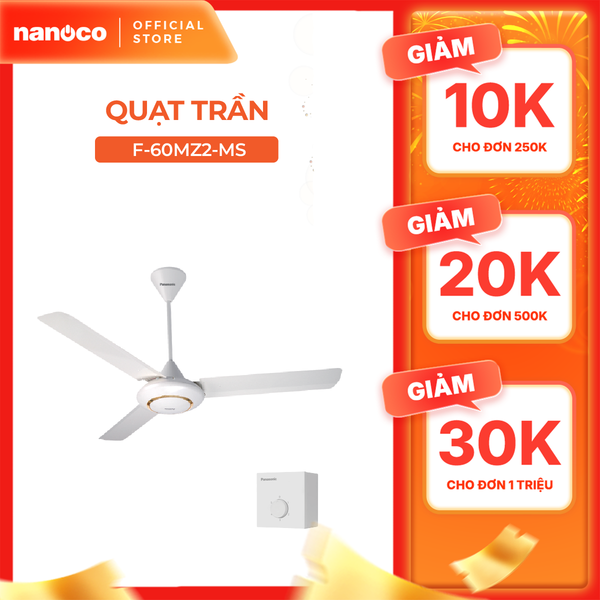 Quạt trần Panasonic model F-60MZ2 (màu trắng - 5 chế độ gió - công suất 66W) - KHÔNG GỒM PHÍ LẮP ĐẶT