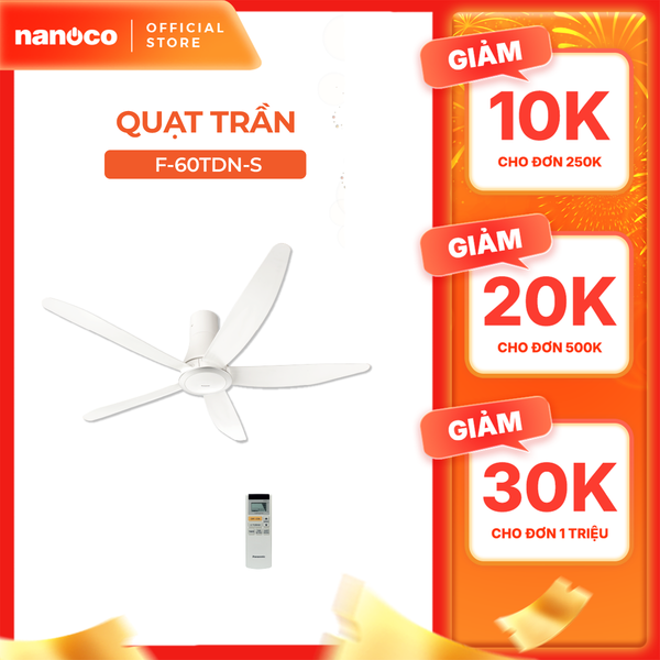 Quạt trần Panasonic model F-60TDN (màu trắng - 9 chế độ gió - công suất 37W) - KHÔNG GỒM PHÍ LẮP ĐẶT