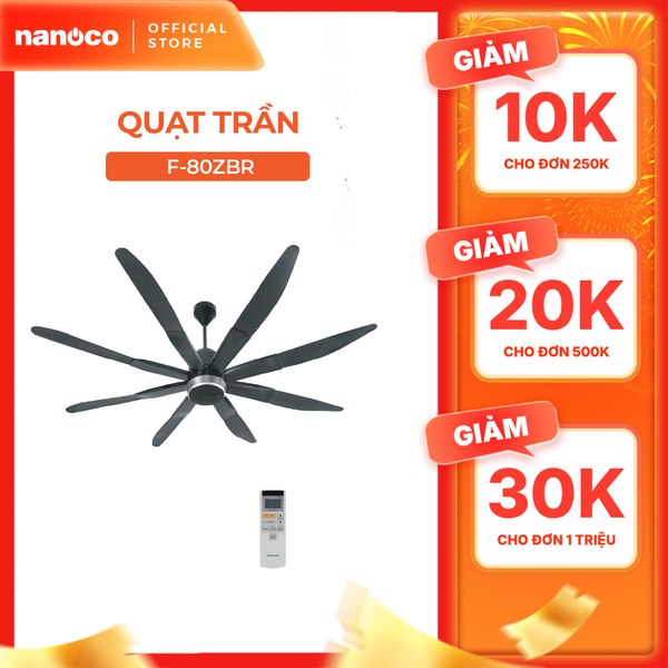 Quạt trần Panasonic model F-80ZBR (màu đen - 9 chế độ gió  - công suất 57W) - KHÔNG GỒM PHÍ LẮP ĐẶT