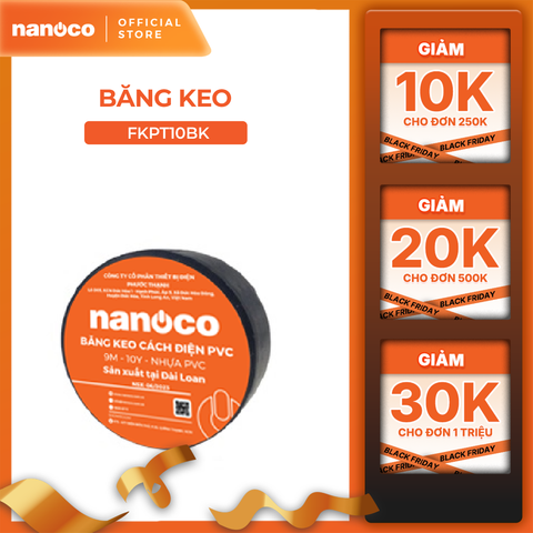 Băng keo cách điện Nanoco màu đen model FKPT10BK kích thước 10yard