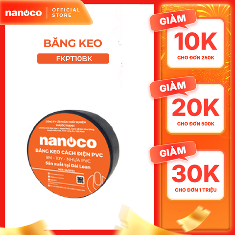 Băng keo cách điện Nanoco màu đen model FKPT10BK kích thước 10yard