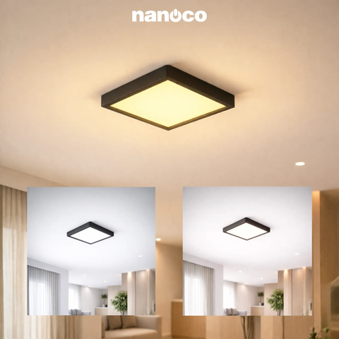 Đèn LED Panel ốp trần nổi vuông Nanoco Màu Đen Hình Vuông NPL18xSB.