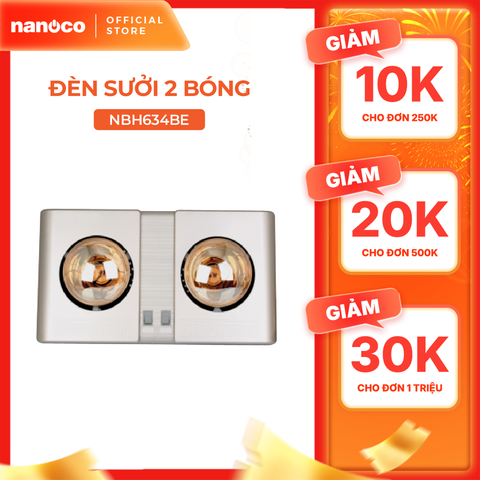 Đèn sưởi gắn tường 2 bóng 550W Nanoco model NBH634BE/NBH649G ( màu beige/vàng đồng)