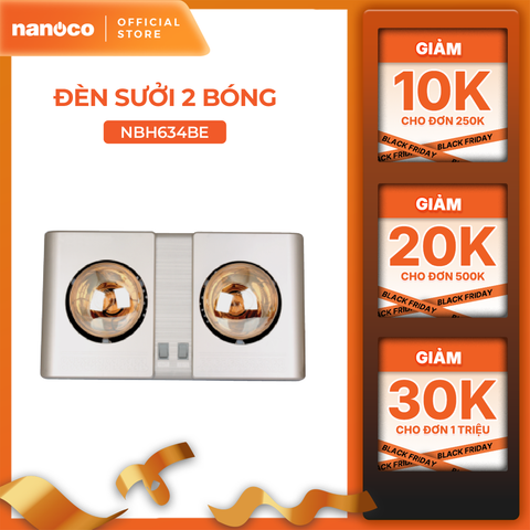 Đèn sưởi gắn tường 2 bóng 550W Nanoco model NBH634BE/NBH649G ( màu beige/vàng đồng)