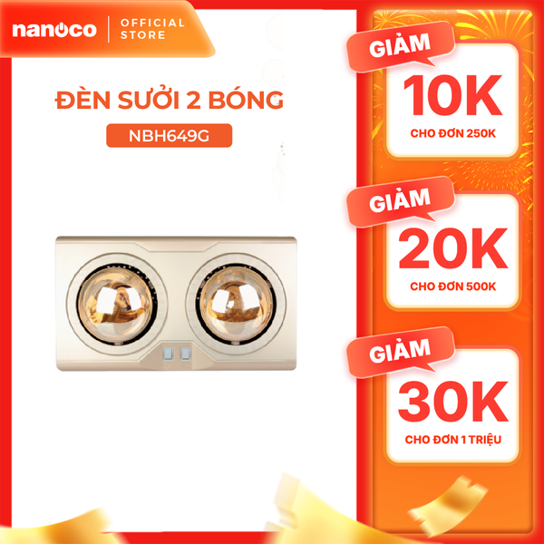 Đèn sưởi gắn tường 2 bóng 550W Nanoco model NBH634BE/NBH649G ( màu beige/vàng đồng)