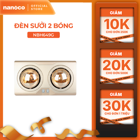 Đèn sưởi gắn tường 2 bóng 550W Nanoco model NBH634BE/NBH649G ( màu beige/vàng đồng)
