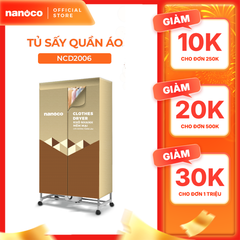 Tủ sấy quần áo Nanoco Model NCD2006, màu vàng nâu, công suất 2000W, (sức chứa ≤ 30kg)
