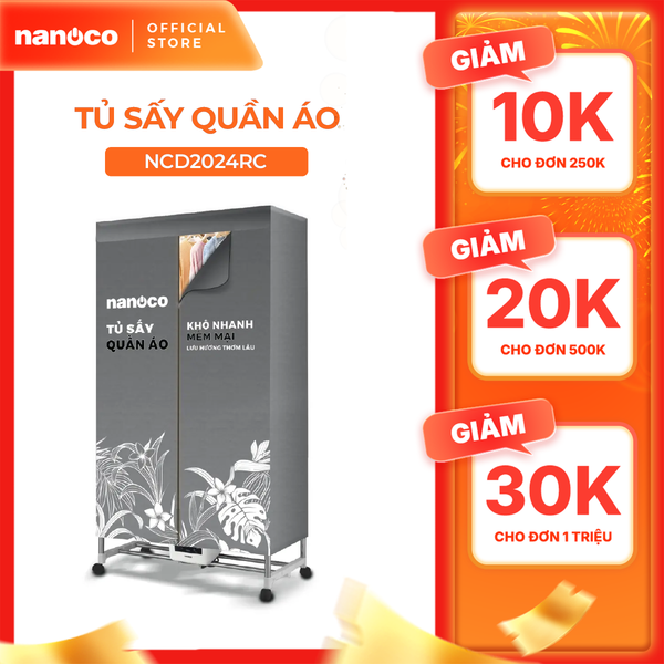Tủ sấy quần áo có remnote và điều khiển cảm ứng Nanoco model NCD2024RC (Công suất 2000W, Sức chứa ≤ 30kg)