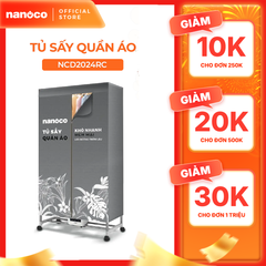Tủ sấy quần áo có remnote và điều khiển cảm ứng Nanoco model NCD2024RC (Công suất 2000W, Sức chứa ≤ 30kg)