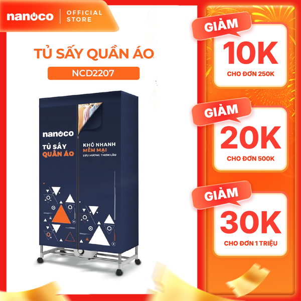 Tủ sấy quần áo Nanoco model NCD2207 (Công suất 2200W, Sức chứa ≤ 50kg)
