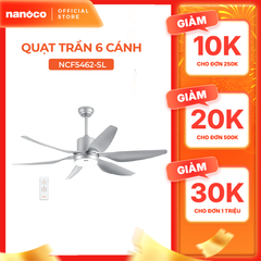 Quạt trần 6 cánh - Đèn LED có remote Nanoco model NCF5462-GL/SL (Công suất 69W, Động cơ DC)