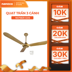 Quat trần Nanoco model NCF5631-GO ( màu vàng đồng, 2 chế độ gió, 80W) - KHÔNG BAO GỒM LẮP ĐẶT