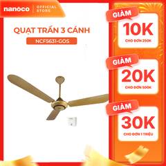 Quat trần Nanoco model NCF5631-GO ( màu vàng đồng, 2 chế độ gió, 80W) - KHÔNG BAO GỒM LẮP ĐẶT