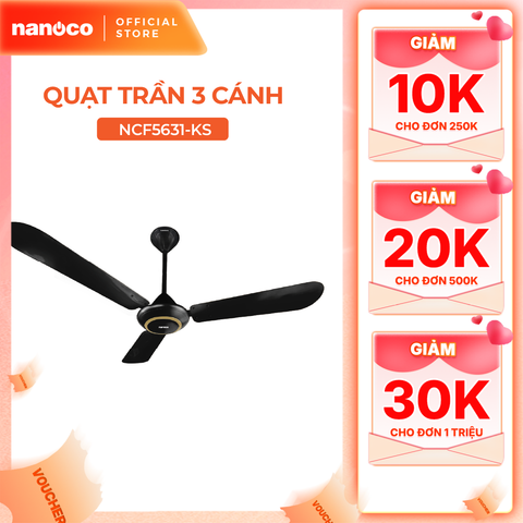 Quat trần Nanoco model NCF5631-K ( màu đen, 2 chế độ gió, 80W) - KHÔNG BAO GỒM LẮP ĐẶT