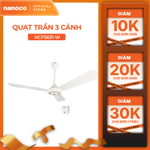 Quạt trần Nanoco model NCF5631-W (màu trắng, cấp độ 5, 80W) - KHÔNG BAO GỒM LẮP ĐẶT
