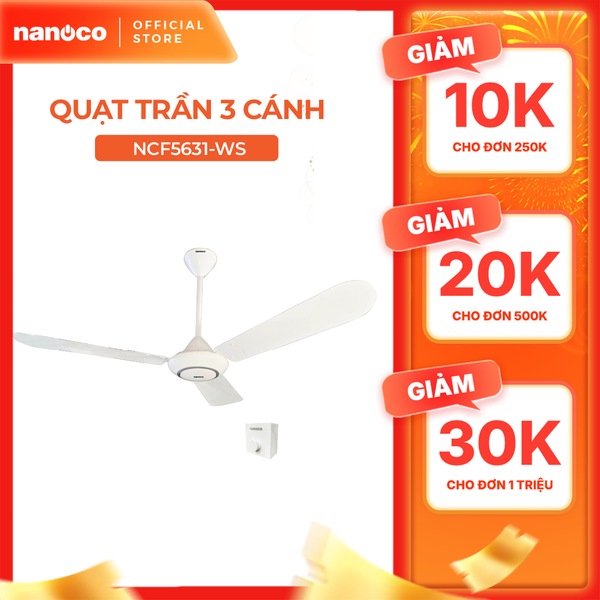 Quạt trần Nanoco model NCF5631-W (màu trắng, cấp độ 5, 80W) - KHÔNG BAO GỒM LẮP ĐẶT