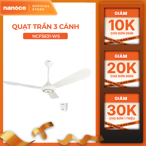 Quạt trần Nanoco model NCF5631-W (màu trắng, cấp độ 5, 80W) - KHÔNG BAO GỒM LẮP ĐẶT