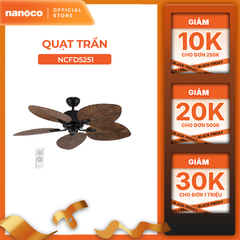 Quạt trần trang trí vân gỗ 5 cánh động cơ DC có remote Nanoco model NCFD5251 công suất 35W