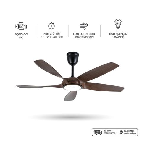 Quạt trần trang trí 5 cánh Nanoco model NCFD5252L có remote, 3 cấp độ đèn LED, gió tự nhiên