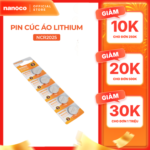 Pin Lithium 3V 160mAh/220mAh Nanoco model NCR2025/ NCR2032  (5 viên/vỉ )