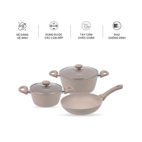 Bộ nồi chảo chống dính Nanoco model NCWS540 (4mm, Hợp kim nhôm cao cấp)