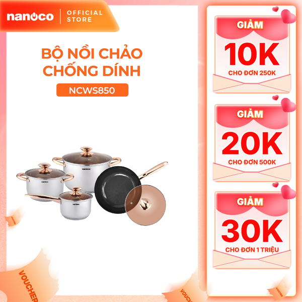 Bộ nồi chảo 4 món inox 304 Nanoco model NCWS850