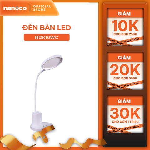 Đèn bàn LED Nanoco model NDK10WC (10W, màu trắng, nhiệt độ màu ánh sáng tùy chỉnh)