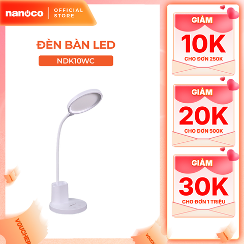 Đèn bàn LED Nanoco model NDK10WC (10W, màu trắng, nhiệt độ màu ánh sáng tùy chỉnh)