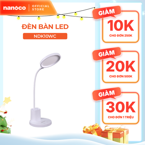 Đèn bàn LED Nanoco model NDK10WC (10W, màu trắng, nhiệt độ màu ánh sáng tùy chỉnh)