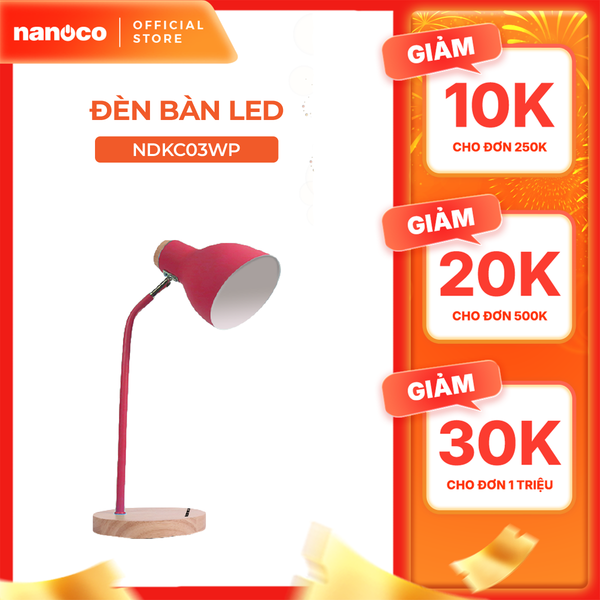 Đèn bàn E27 Nanoco đế gỗ model NDKC03 (không bóng) + tặng kèm 1 bóng Led bulb đui E27- 5W