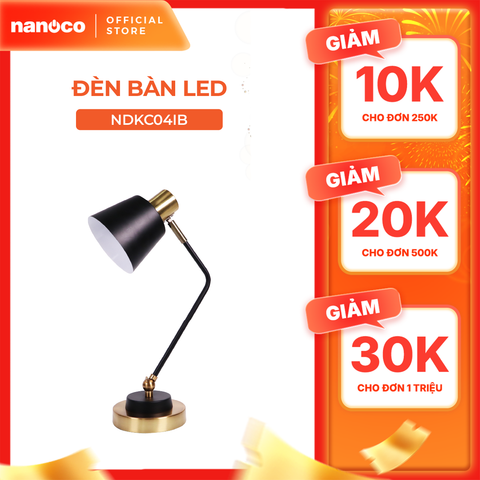 Đèn bàn E27 cổ điển sang trọng Nanoco model NDKC04IB (không bóng) + tặng kèm 1 bóng Led bulb đui E27- 5W