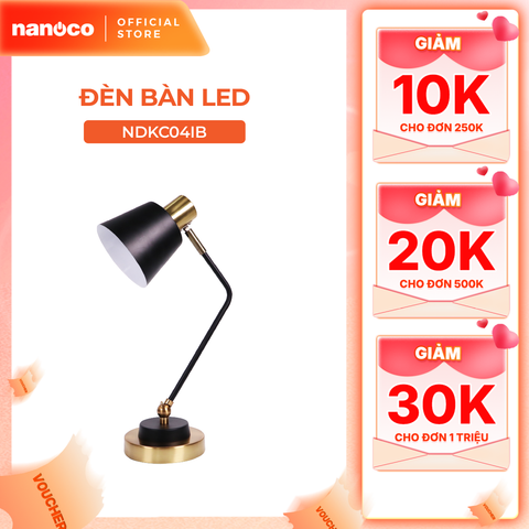 Đèn bàn E27 cổ điển sang trọng Nanoco model NDKC04IB (không bóng) + tặng kèm 1 bóng Led bulb đui E27- 5W