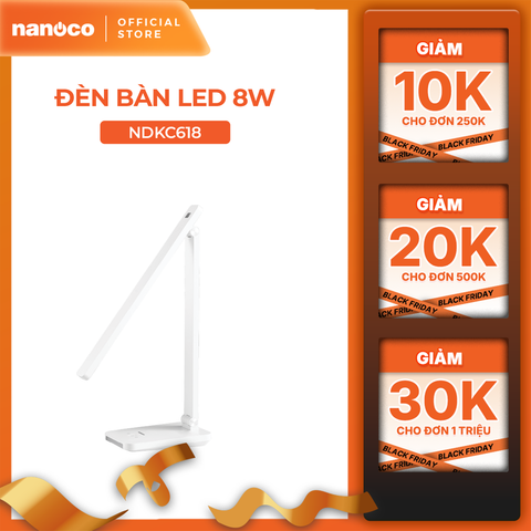 Đèn bàn LED Nanoco model NDKC618 (8W, màu trắng, nhiệt độ màu ánh sáng tùy chỉnh, có pin)