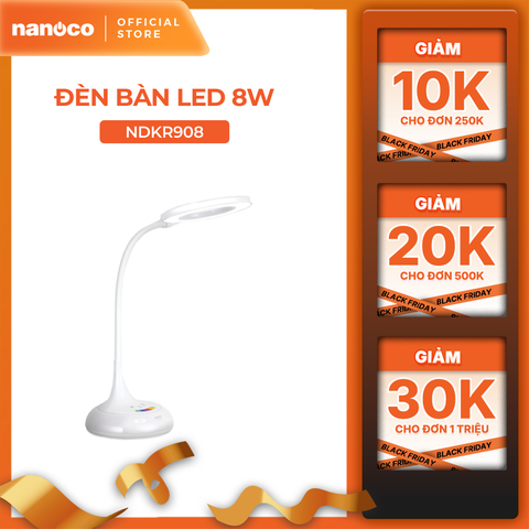 Đèn bàn LED Nanoco model NDKR908 (8W, màu trắng, nhiệt độ màu ánh sáng tùy chỉnh, đèn ngủ)