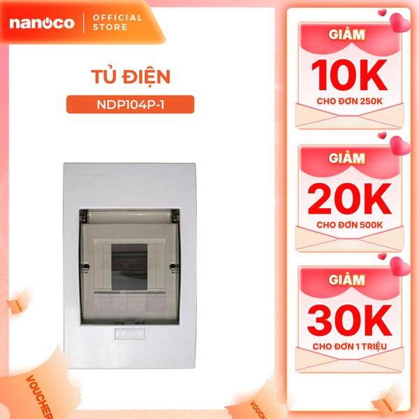 Tủ điện âm tường Nanoco model NDP104P-1/ NDP108P-1 (mặt nhựa đế nhựa)